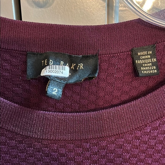 Ted Baker London Leytina Striped Peplum Burgundy Sweater SZ 2 - Picture 5 of 7